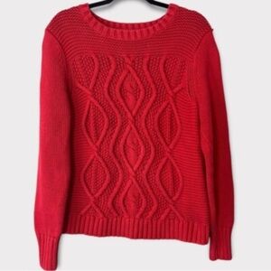 Lands' End Women's Vibrant Red Orange Drifter Cable Knit Sweater